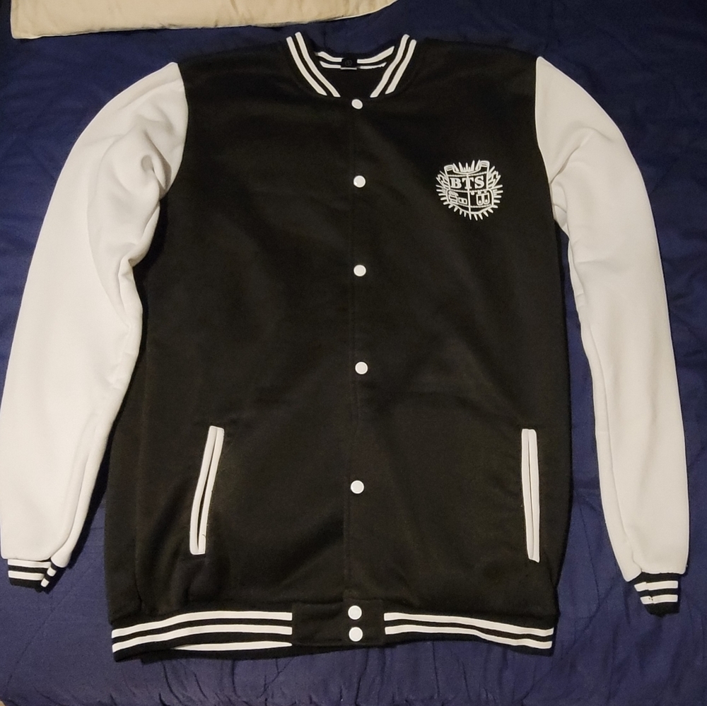 Classic black & white BTS varsity jacket (large)